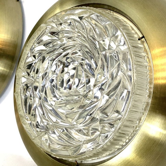Image 1 of Paar vintage glazen en gouden wandlampen van Stilux Milano, 1960