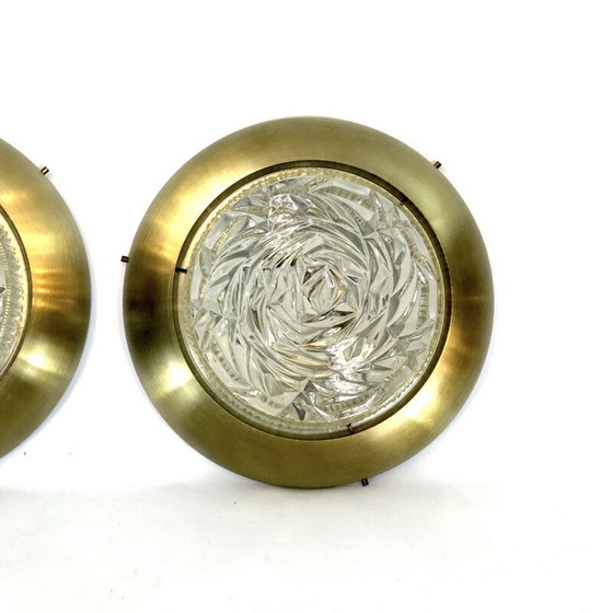 Image 1 of Paar vintage glazen en gouden wandlampen van Stilux Milano, 1960