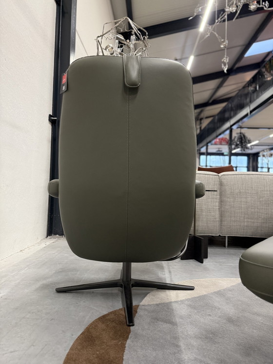 Image 1 of Leolux Evidence Entro Relaxfauteuil Met Poef Groen Leer