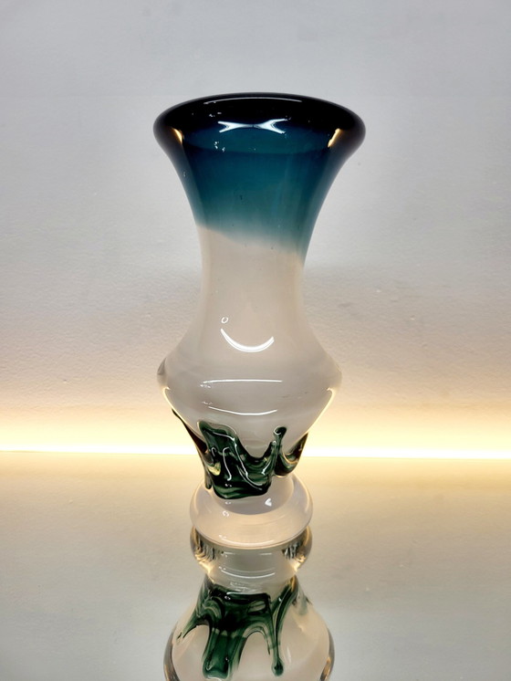 Image 1 of Val Saint Lambert Studio Cristal Vaas Op Voet, Gesigneerd, Luik, Jaren 80