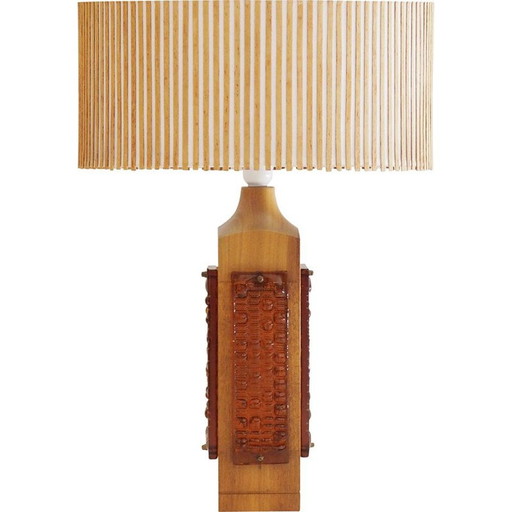 Vintage teakhouten lamp met 4 glazen platen, Zweden