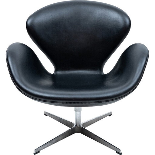 Vintage Swan fauteuil in natuurleer van Arne Jacobsen voor Fritz Hansen, 1958