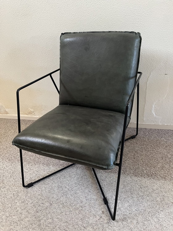 Image 1 of Lederen groene army fauteuil