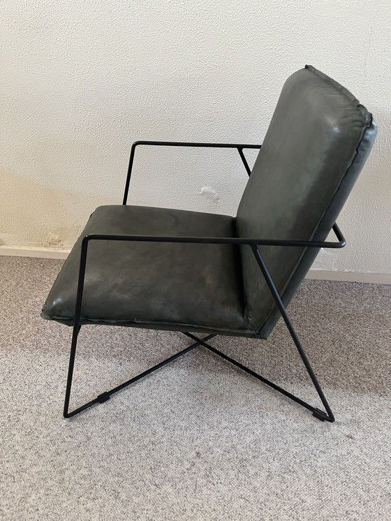 Image 1 of Lederen groene army fauteuil