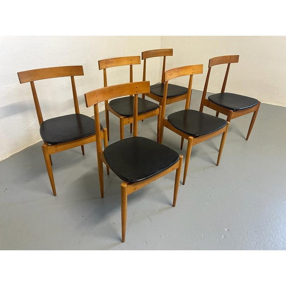 Image 1 of Set van 6 vintage houten en leren stoelen van Alan Fuchs voor Úluv, Tsjecho-Slowakije 1960