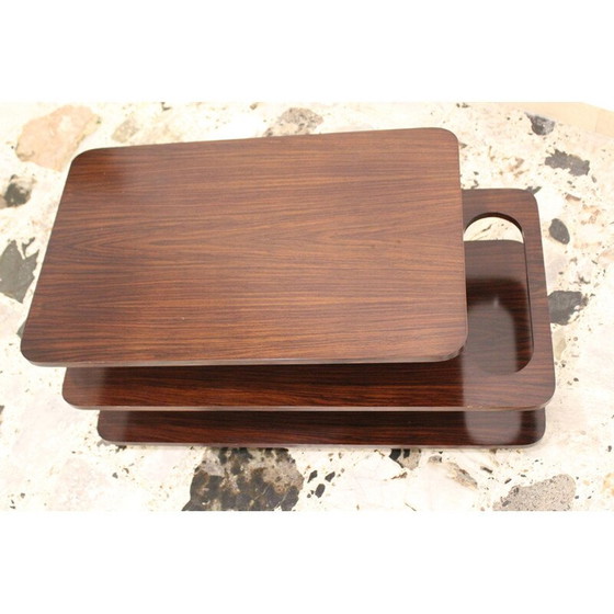 Image 1 of Vintage koffiebartafel in palissander laminaat en verchroomd metaal, Italië 1970