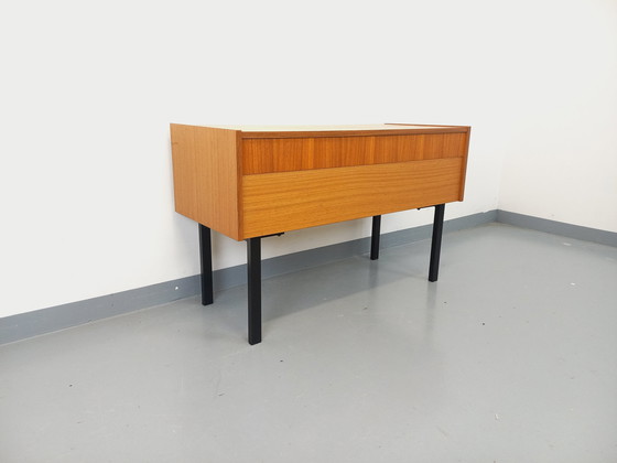 Image 1 of 70s Zwart Teak en metalen opbergkist op poten