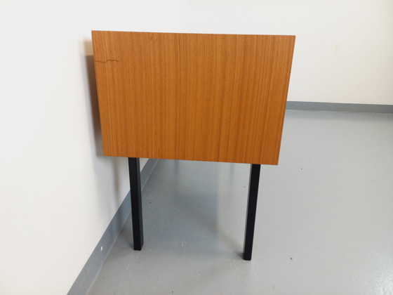 Image 1 of 70s Zwart Teak en metalen opbergkist op poten