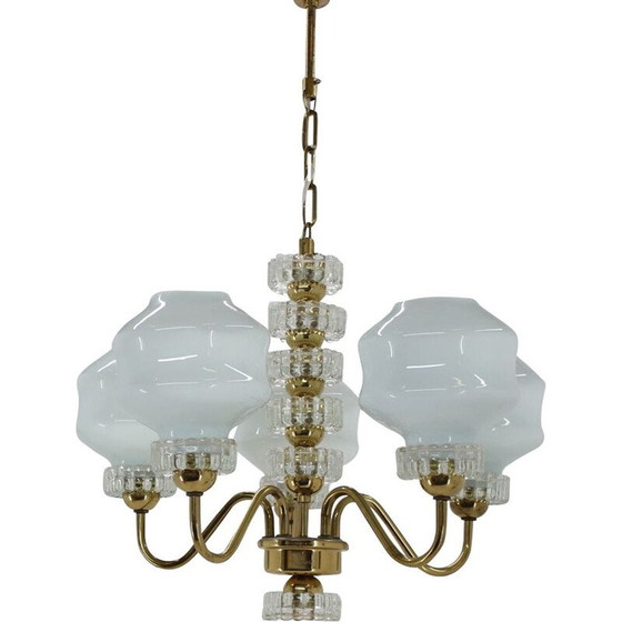 Image 1 of Set van één vintage kroonluchter en één wandlamp
