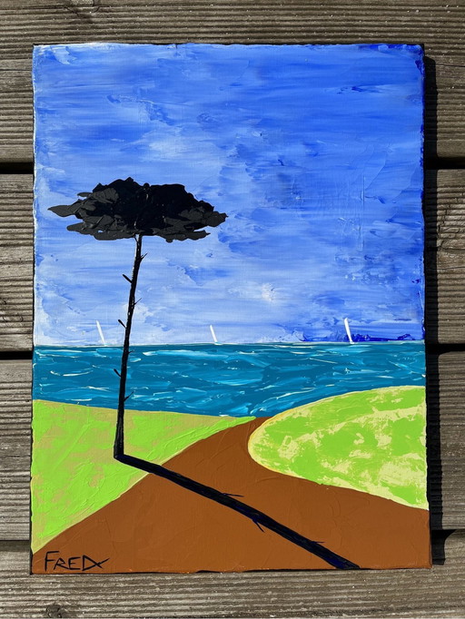 Le Chemin De La Plage. Acryl door Frédéric Cadiou.