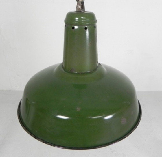 Image 1 of Industriële hanglamp met geëmailleerde stalen kap