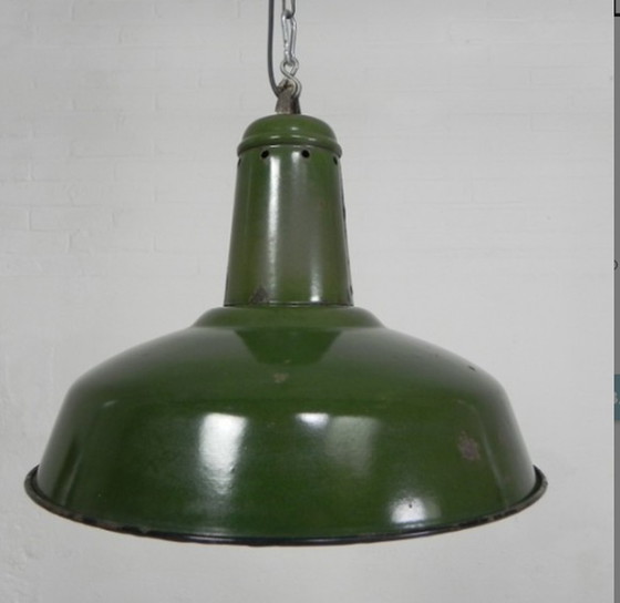 Image 1 of Industriële hanglamp met geëmailleerde stalen kap