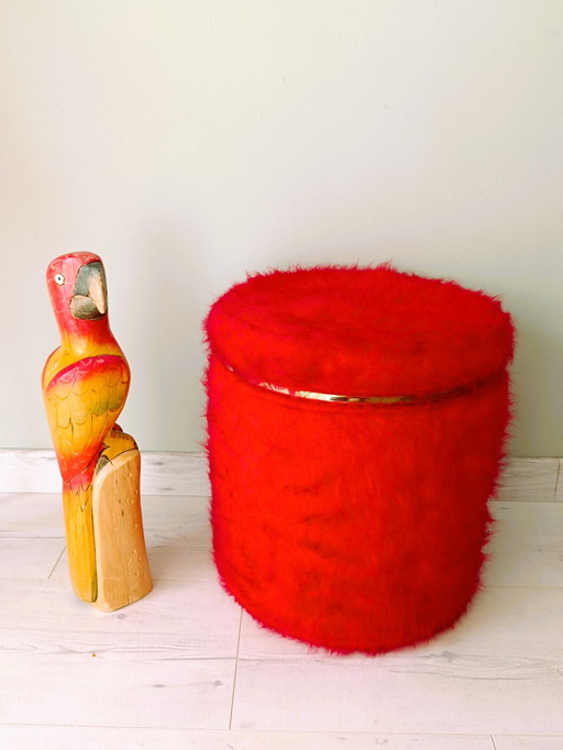 Pouf Moumoute Rood Stijl Pelfran