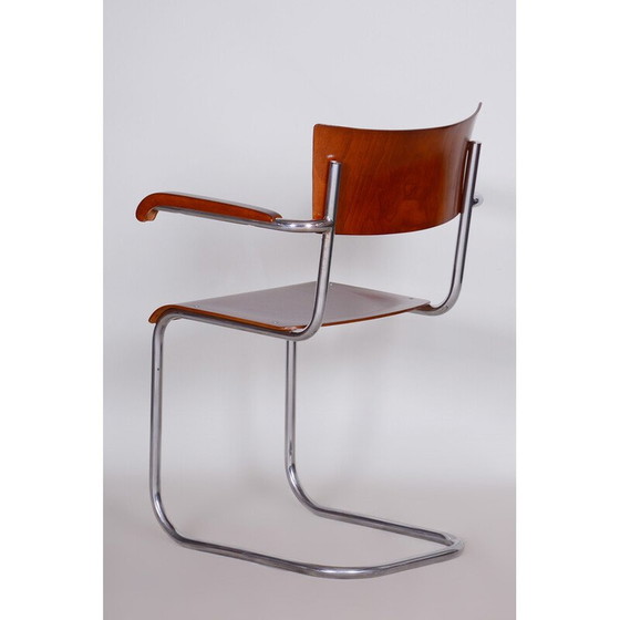 Image 1 of Vintage Bauhaus fauteuil in beuken en verchroomd staal van Mart, Duitsland 1930