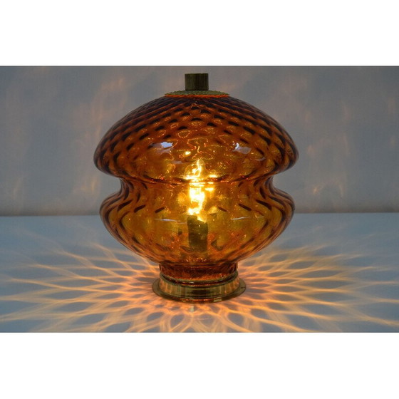 Image 1 of Vintage lamp van glas en messing, Tsjecho-Slowakije 1960