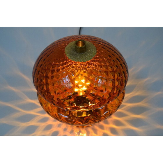 Image 1 of Vintage lamp van glas en messing, Tsjecho-Slowakije 1960