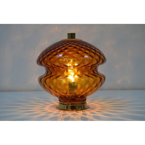 Image 1 of Vintage lamp van glas en messing, Tsjecho-Slowakije 1960