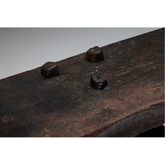 Image 1 of Vintage Rustiek Wabi-Sabi donkerbruin bankje, jaren 1920