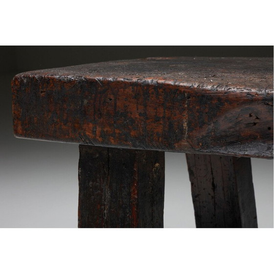 Image 1 of Vintage Rustiek Wabi-Sabi donkerbruin bankje, jaren 1920