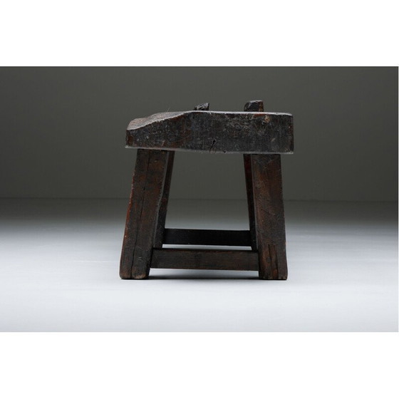 Image 1 of Vintage Rustiek Wabi-Sabi donkerbruin bankje, jaren 1920