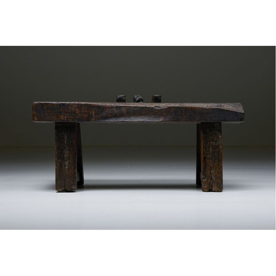 Image 1 of Vintage Rustiek Wabi-Sabi donkerbruin bankje, jaren 1920