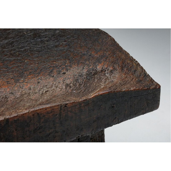 Image 1 of Vintage Rustiek Wabi-Sabi donkerbruin bankje, jaren 1920