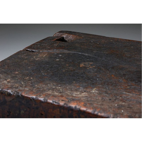 Image 1 of Vintage Rustiek Wabi-Sabi donkerbruin bankje, jaren 1920