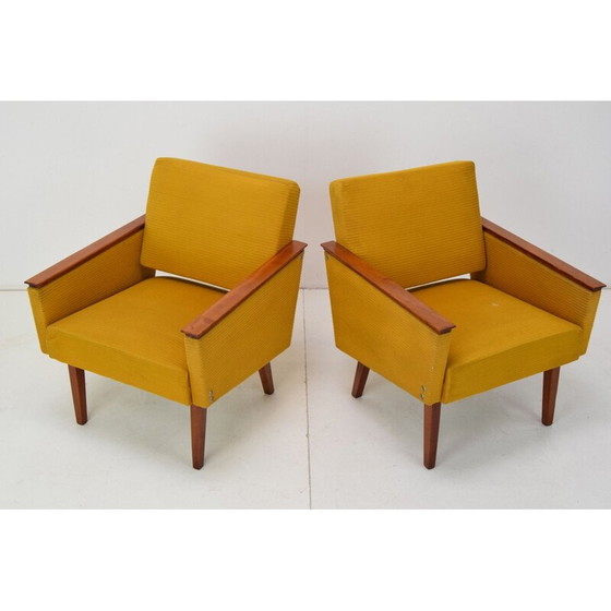 Image 1 of Paar vintage fauteuils in stof en hout, Tsjecho-Slowakije 1960
