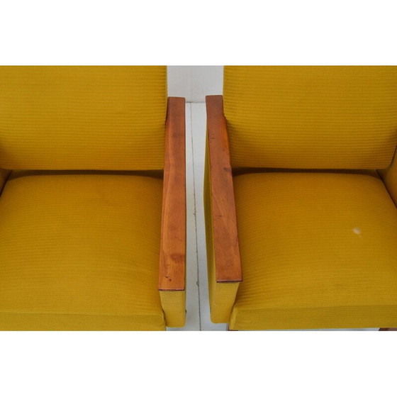 Image 1 of Paar vintage fauteuils in stof en hout, Tsjecho-Slowakije 1960