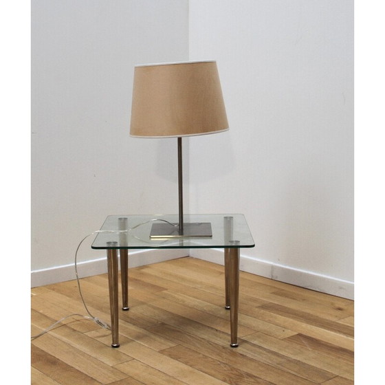 Image 1 of Vintage bedlampje in chroom metaal en beige katoenen lampenkap van Morosini