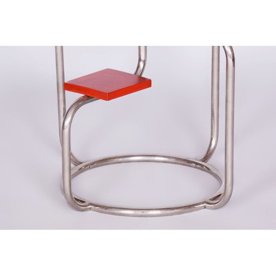 Image 1 of Vintage bloemenstandaard in chroom en gelakt hout, Tsjecho-Slowakije 1939