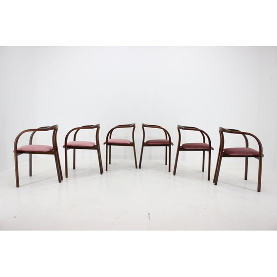 Image 1 of Set van 6 vintage houten bijzetstoelen van Ton, Tsjecho-Slowakije 1980