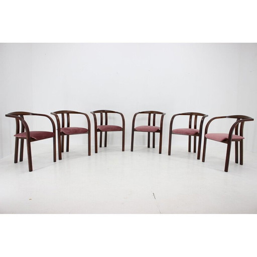 Set van 6 vintage houten bijzetstoelen van Ton, Tsjecho-Slowakije 1980