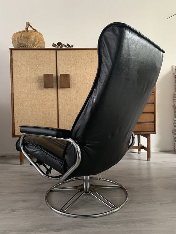 Image 1 of Vintage 70S Kebe Lederen Draaifauteuil