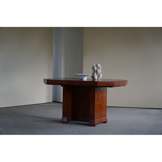 Image 1 of Art Deco vintage wortelnotenhouten eettafel, jaren 1930