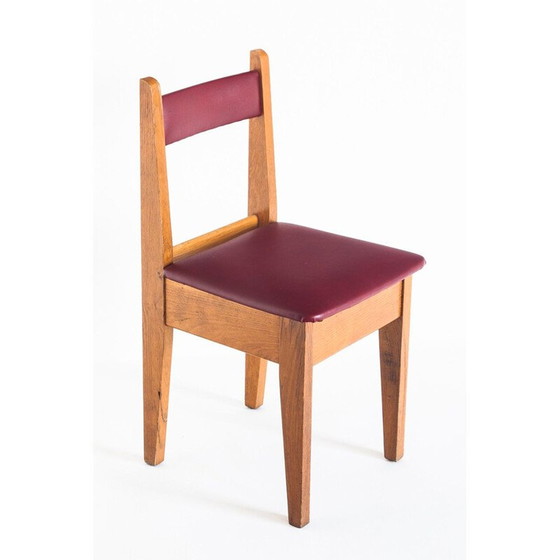 Image 1 of Set van 4 vintage eiken en eskai stoelen, Frankrijk 1960