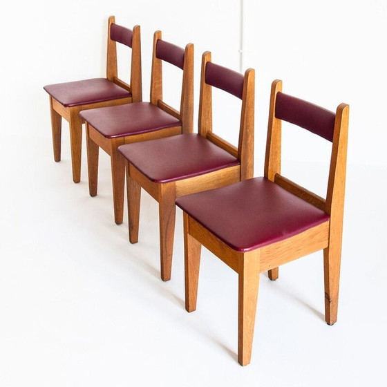 Image 1 of Set van 4 vintage eiken en eskai stoelen, Frankrijk 1960