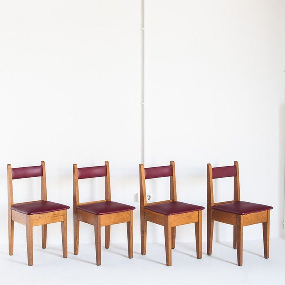 Image 1 of Set van 4 vintage eiken en eskai stoelen, Frankrijk 1960