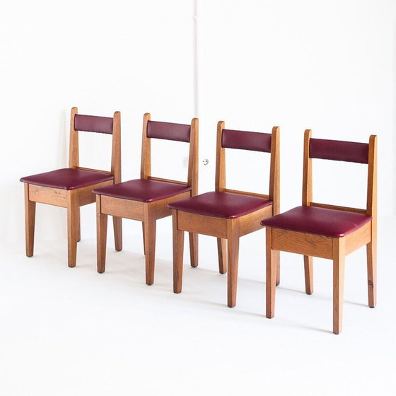 Image 1 of Set van 4 vintage eiken en eskai stoelen, Frankrijk 1960