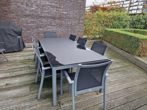 Tuinset Azore + 8 stoelen + Parasol Borek