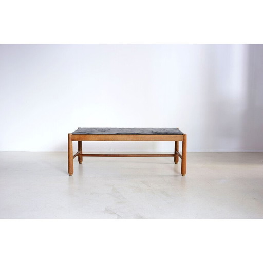 Scandinavische vintage salontafel van eikenhout en leisteen, 1950