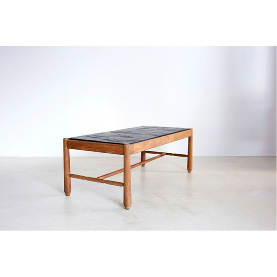 Image 1 of Scandinavische vintage salontafel van eikenhout en leisteen, 1950