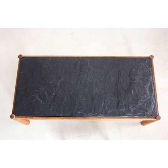 Image 1 of Scandinavische vintage salontafel van eikenhout en leisteen, 1950