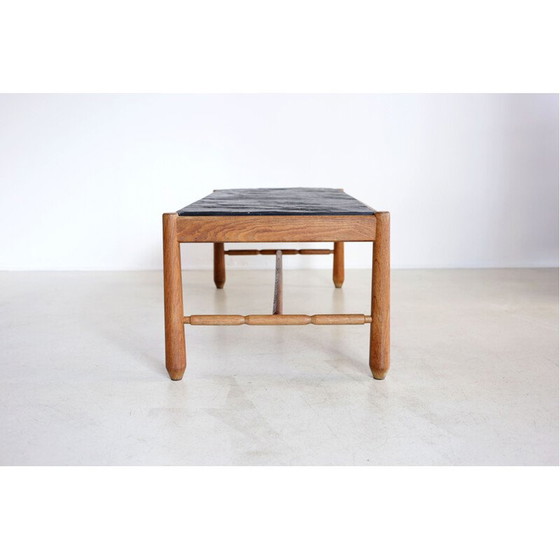 Image 1 of Scandinavische vintage salontafel van eikenhout en leisteen, 1950