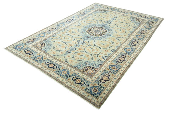 Image 1 of Handgeknoopt Kashan Kurk Vloerkleed - Pistache groen - 388 x 261 cm