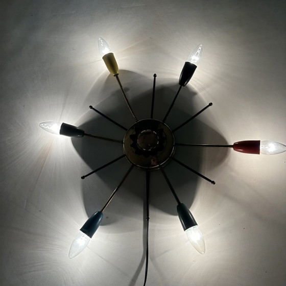 Image 1 of Mid Century Moderne Messing Spider Plafondlamp 1950S