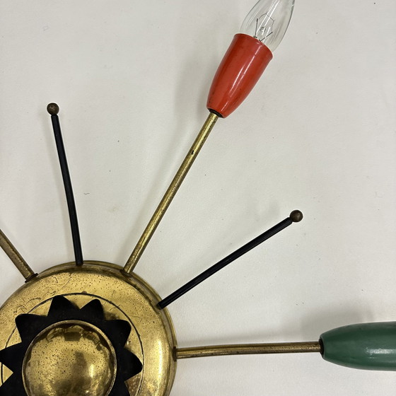 Image 1 of Mid Century Moderne Messing Spider Plafondlamp 1950S