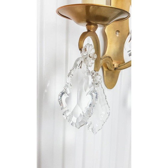 Image 1 of Paar vintage bronzen en kristallen wandlampen