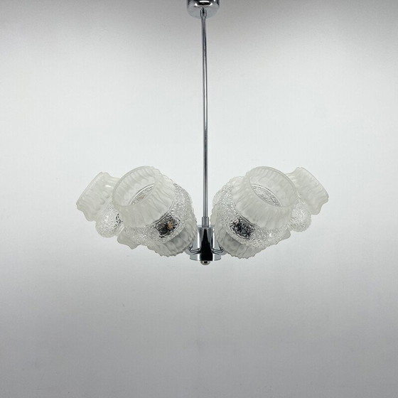 Image 1 of Kroonluchter van Mid Century glas en chroom, jaren 1970