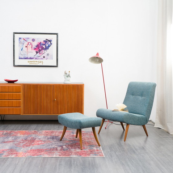 Image 1 of Jaren 50 Vintage Fauteuils met voetenbankje, gerestaureerd